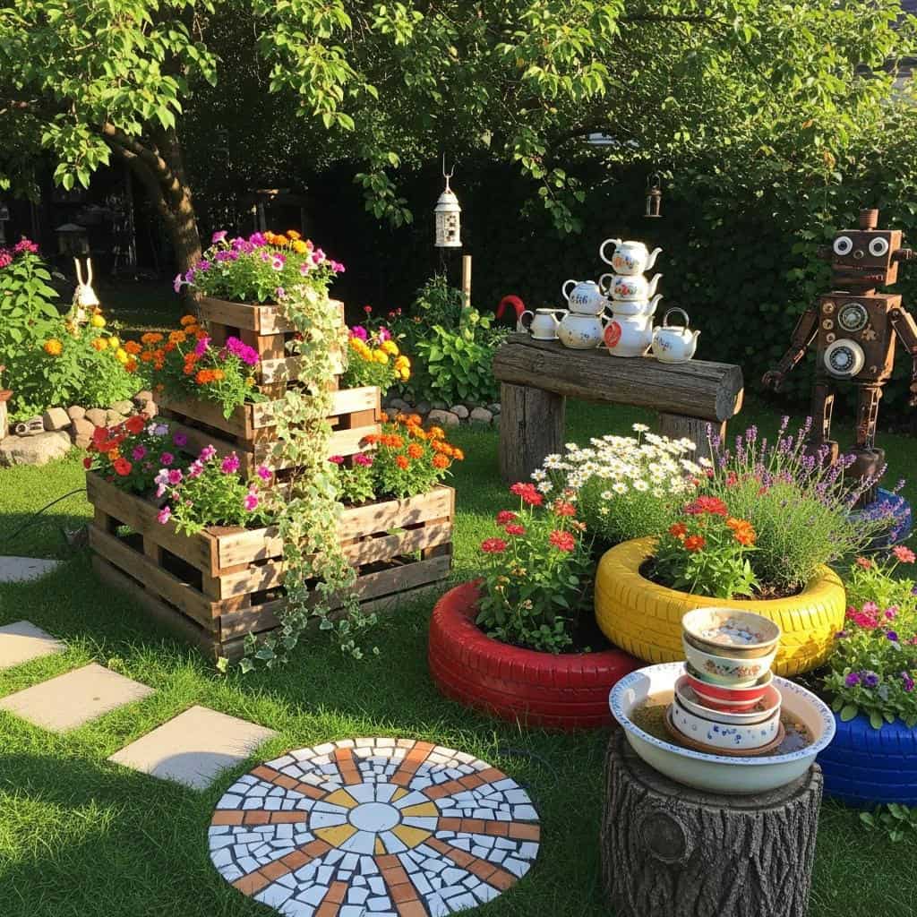 12. Use Upcycled Garden Art